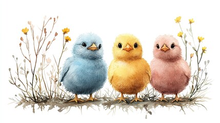 Naklejka premium easter chicken clipart watercolor illustration watercolor style digital design illustration