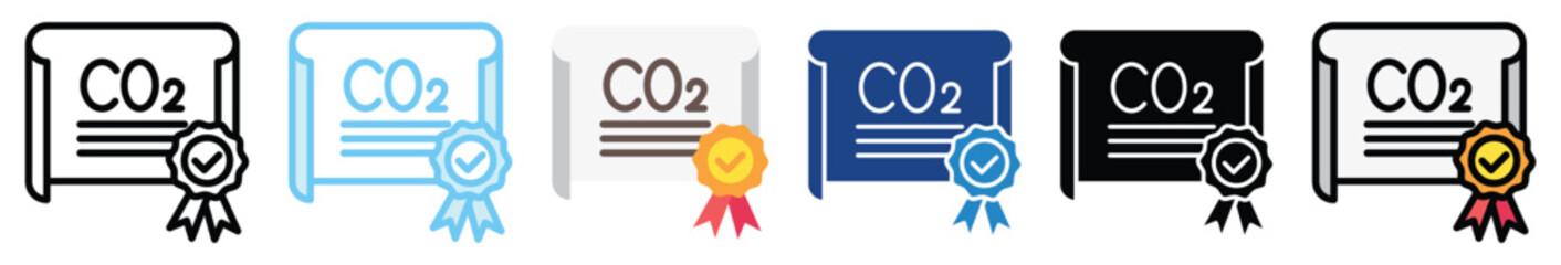 Emissions Trading multi style, mini illustration icon set. outline, flat, glyph, line color, UI, UX, app and web, digital or print. related to ecology and environment.