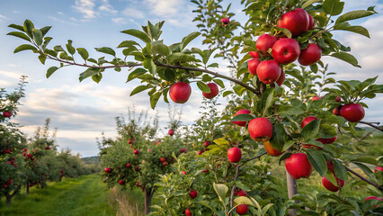 Autumn day. Rural garden. In the frame ripe red apples on a tree. It's raining Photographed in Ukraine