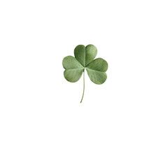 A vibrant green clover leaf against a colorful striped background good luck charm