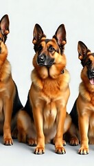 Three German Shepherd Dogs Various Seated Poses Their Majestic Presence