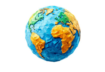 A low poly globe with continents isolated on transparent background