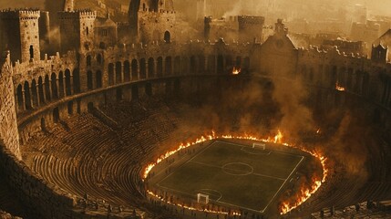 Ruined Stadium, Fiery Arena, Epic Destruction