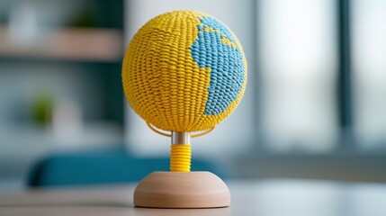 Colorful Woven Globe Decoration on Table with Bright Background