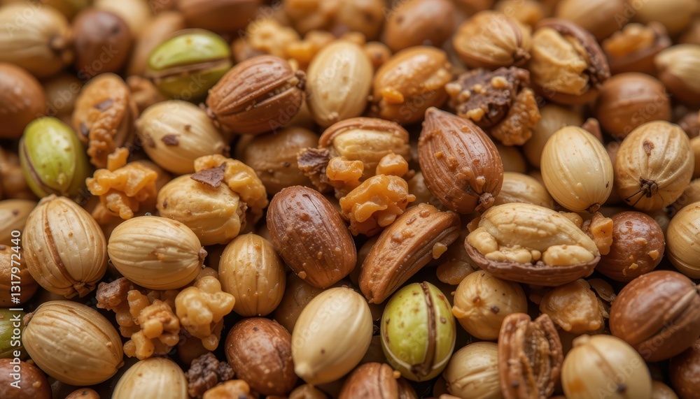 Poster Assorted Nuts and Seeds in a Close-Up View on Natural Background