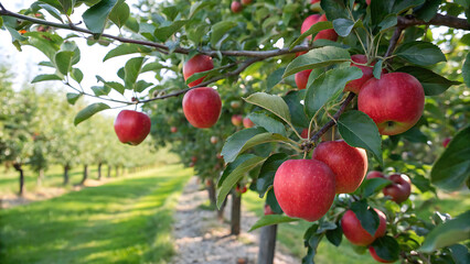 Autumn day. Rural garden. In the frame ripe red apples on a tree. It's raining Photographed in Ukraine