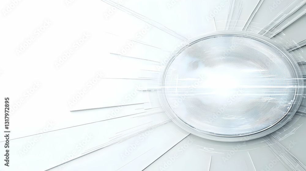 Poster abstract white digital circular design with light burst effect and dot pattern lines