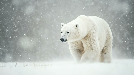 Fototapeta premium Polar bear walking in a snowy landscape.
