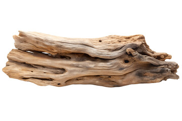 Natural Light Brown Weathered Driftwood Piece Isolated on White Background