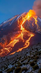 Fototapeta premium Spectacular volcanic eruption lava cascading down the mountainside in a fiery display