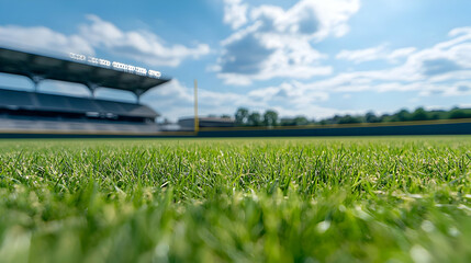 Lush Green Baseball Field On A Sunny Day With Blue Sky And White Clouds In The Background