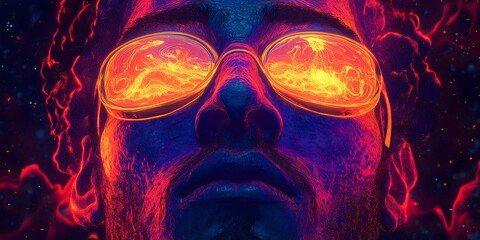 Psychedelic visualization capturing the essence of depression with neon colors and surreal elements