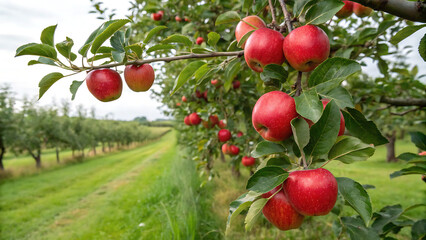 Autumn day. Rural garden. In the frame ripe red apples on a tree. It's raining Photographed in Ukraine