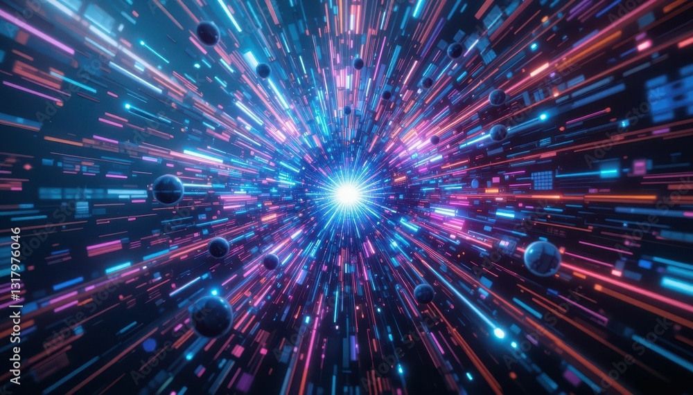 Aufkleber dynamic burst of colorful light rays in abstract cosmic space