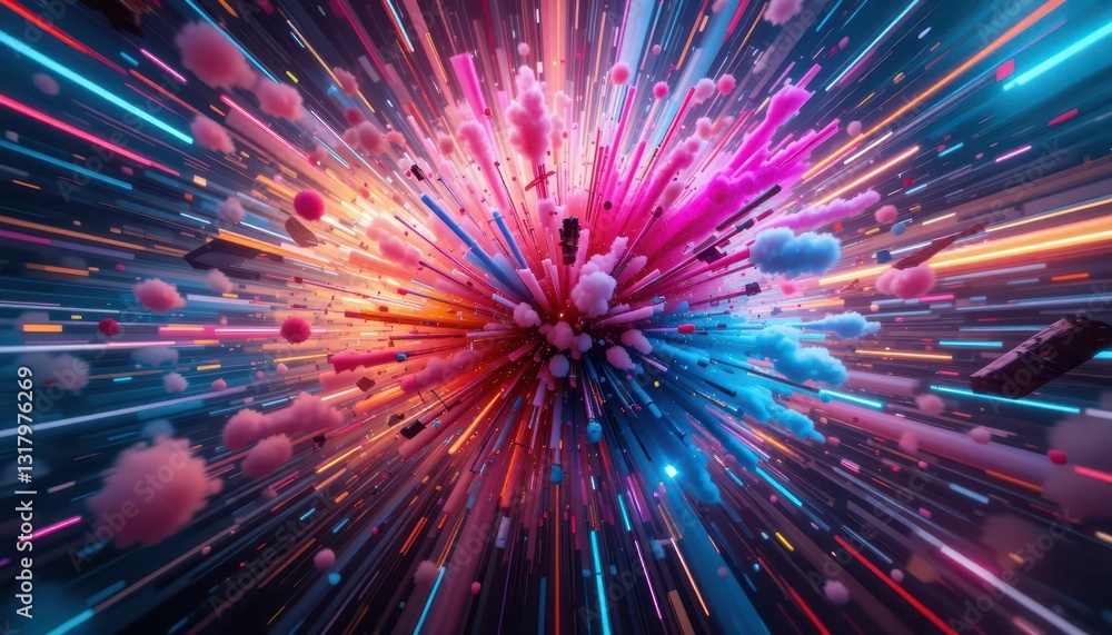 Aufkleber vibrant explosion of colorful light rays and clouds in abstract design