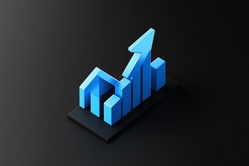 A simple isometric icon, a blue graph with an upward arrow