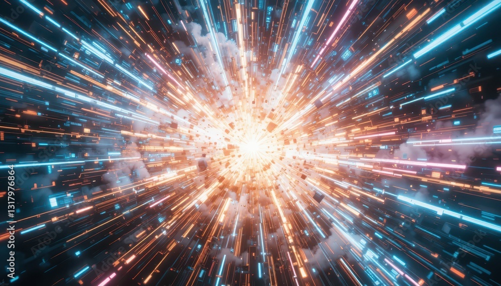 Poster abstract explosion of light and color in dynamic motion background