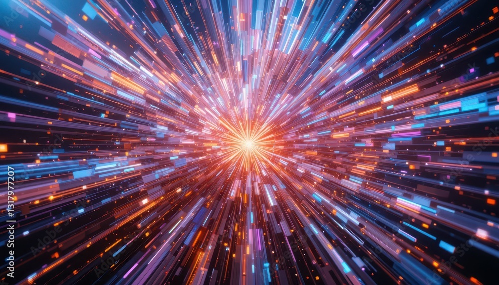 Poster Dynamic Burst of Colorful Light Rays in Abstract Digital Background