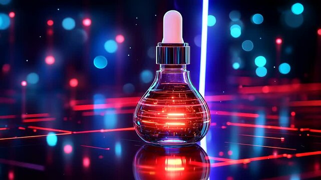A glowing potion bottle with a digital circuit pattern, suggesting innovation or technology.