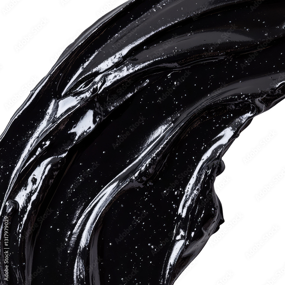Poster glossy black paint stroke with a dynamic flow, showcasing a perfect blend of texture and sheen, idea