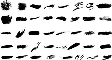 "Set of Abstract Grunge Brush Strokes with Transparent Background"