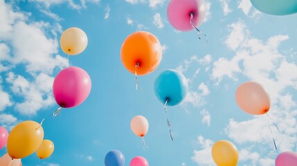 Colorful Balloons Floating in a Sunny Sky: A Celebration of Joy and Freedom