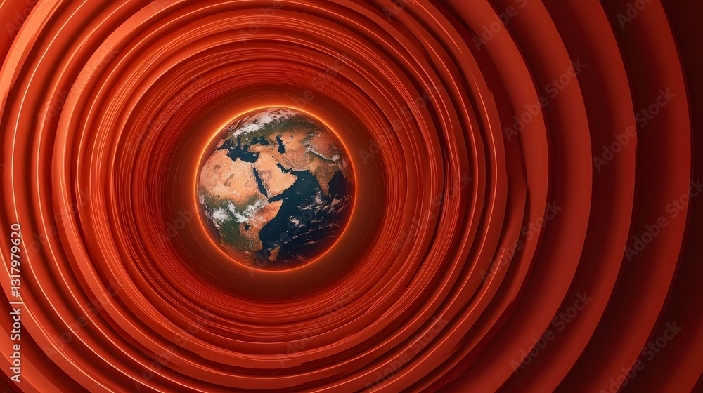 Poster a digitally created image shows a detailed rendering of planet earth nestled within a circular patte