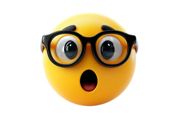 Surprised yellow emoji with black glasses isolated on transparent background