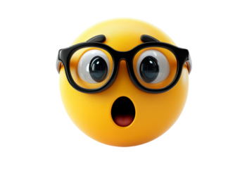 Surprised yellow emoji with black glasses isolated on transparent background