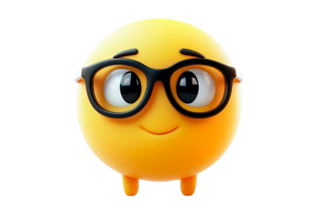 A yellow emoji with black glasses isolated on transparent background
