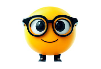 A yellow emoji with black glasses isolated on transparent background