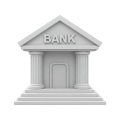 Variety of 3D Rendered Models of a Classic Bank Building Isolated