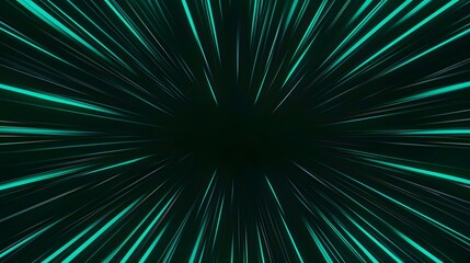 The image contains an abstract design of numerous teal lines radiating outwards from a central dark point, creating a zoom or speed effect.
