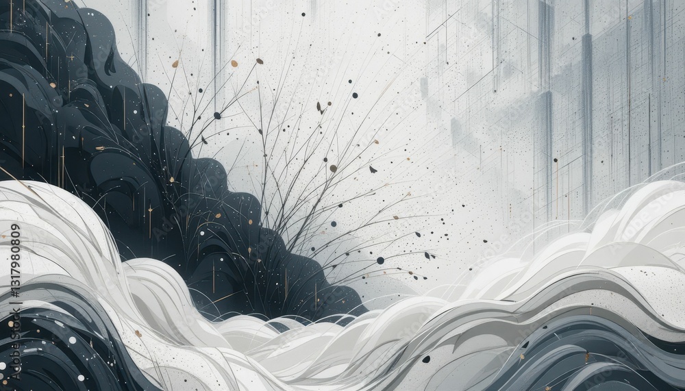 Poster abstract waves and patterns in monochrome color scheme artwork