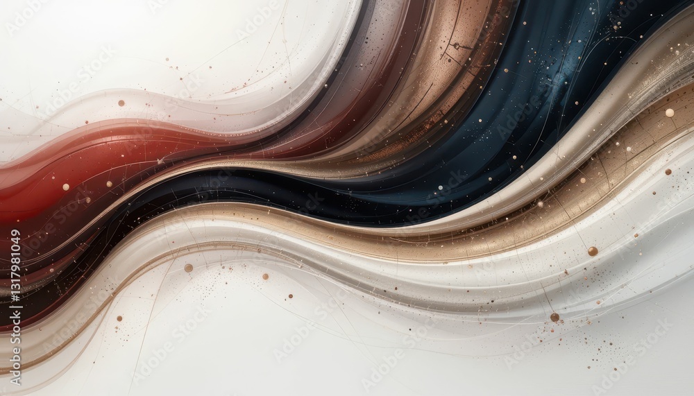 Poster abstract fluid lines in earthy tones with sparkles and movement