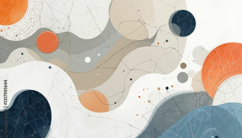 Poster abstract colorful composition with curves and circular shapes