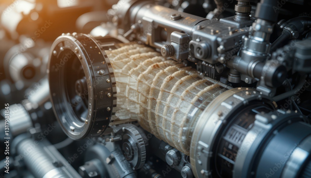 Poster macro shot of advanced mechanical engine components and design