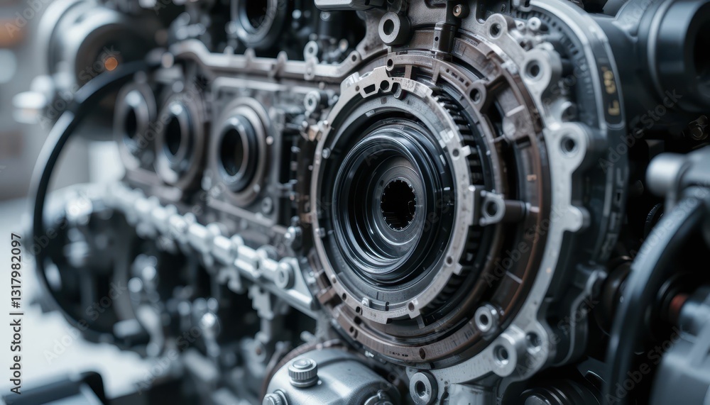 Poster close-up view of intricate engine component and gears in detail