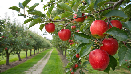 Autumn day. Rural garden. In the frame ripe red apples on a tree. It's raining Photographed in Ukraine