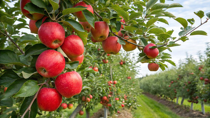 Autumn day. Rural garden. In the frame ripe red apples on a tree. It's raining Photographed in Ukraine