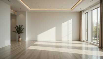 Fototapeta premium Bright Modern Interior Space with Large Windows and Minimalist Design