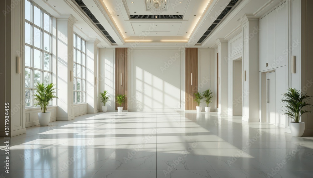 Poster elegant empty lobby with natural light and modern architecture