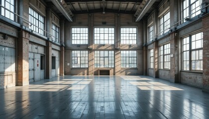Obraz premium Bright and Airy Industrial Space with Large Windows and Open Floor