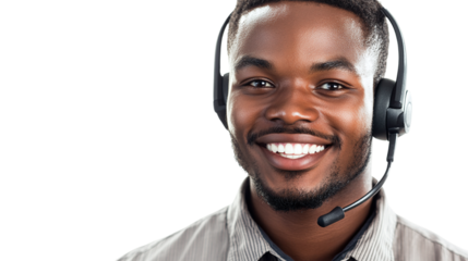 Smiling male call center operator worker with a headset, isolated on transparent background.