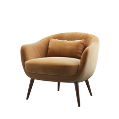 Tan chair with a brown pillow on it on transparent background