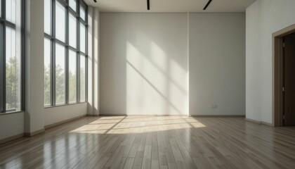 Fototapeta premium Bright and Spacious Interior with Large Windows and Natural Light