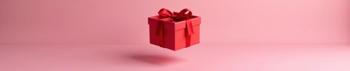 Obraz premium Red open gift box levitates over a plain pink box , box, promo, vivid