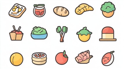 Diverse Food Icons Breakfast, Lunch, Dinner, and Dessert