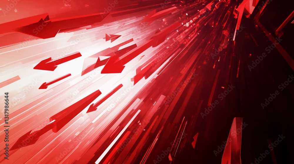 Poster abstract red arrows convergence: dynamic movement and energy in a 3d space