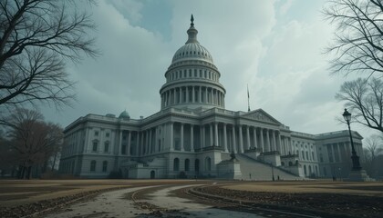 Fototapeta premium Stunning View of Historic Government Building Under Cloudy Sky